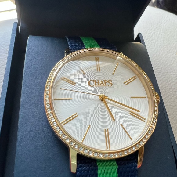 Chaps ladies preppy blue/green bling out gold hardware watch - Picture 8 of 11